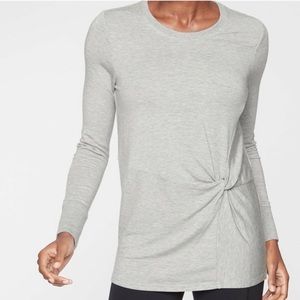 Athleta Heather Grey Nirvana Twist Front Long Sleeves Pullover Sweatshirt S